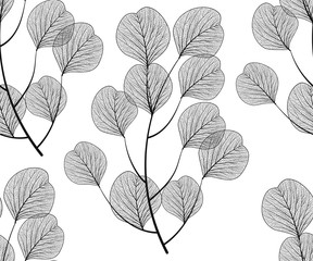 Seamless pattern with eucalyptus leaves.Vector illustration.