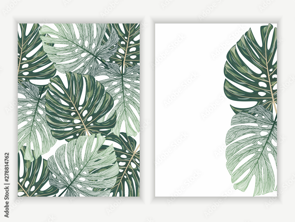 Wall mural Invitation card with leaves palm, watercolor. Vector Watercolour.