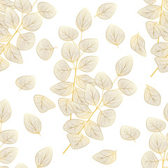 Seamless pattern with eucalyptus leaves.Vector illustration.