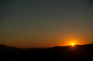 Sunset over mountain range, Stowe Vermont, USA