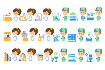 Cleaning Service Finished Tasks Set Of Illustrations