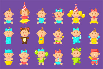 Babies An Toddles Sticker Set Of Flat Simplified Cartoon Style Vector Icons.