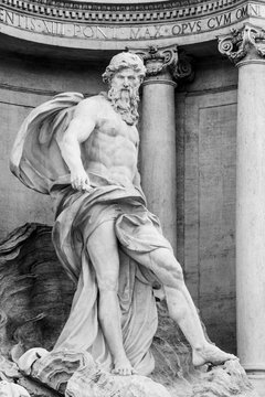White marble statue of Oceanus, part of Trevi Fountain, Rome, Italy