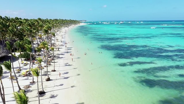aerial view of one of the most beautiful tropical caribbean beaches in Punta Cana, Dominican Republic, Bavaria Beach
