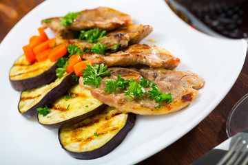 Barbecued lamb chops with aubergine