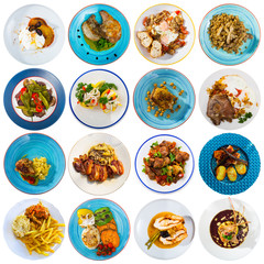 Collection of dishes on round plates