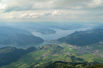 Obraz premium view down on Lake Lucerne from Stanserhorn during sunset