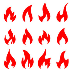 Set of fire icons. Isolated vector flame.