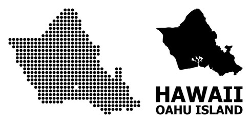 Obraz premium Dotted Mosaic Map of Oahu Island