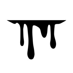 Black melt drips or liquid paint drops isolated on white background. Vector oil leak splash or chocolate syrup for graffiti splatter borders