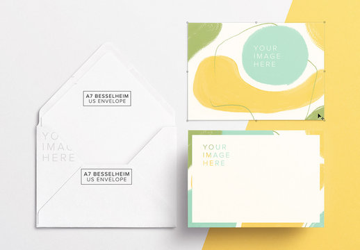 Card Front and Back with Envelope Mockup