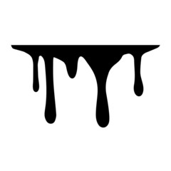 Black melt drips or liquid paint drops isolated on white background. Vector oil leak splash or chocolate syrup for graffiti splatter borders