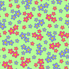 vector illustration. lavender and tea pink plumeria flowers on light oak green color. seamless repeat pattern.