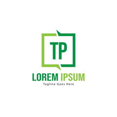 Initial TP logo template with modern frame. Minimalist TP letter logo vector illustration
