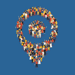 GPS location icon with diverse people group