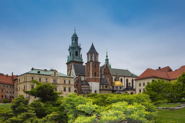Fototapeta na wymiar View of Wawel castle in Krakow, Poland. Spring day.