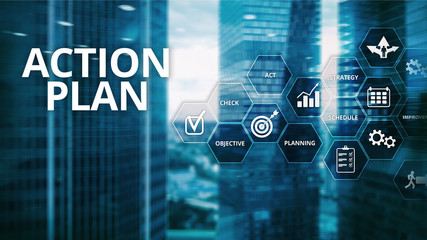 Action Plan Strategy Planning Vision Direction. Financial concept on blurred background