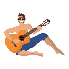 Obraz premium The guy plays the guitar in the hiking