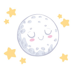 Cute cartoon moon and stars. Print for baby t shirt pajamas