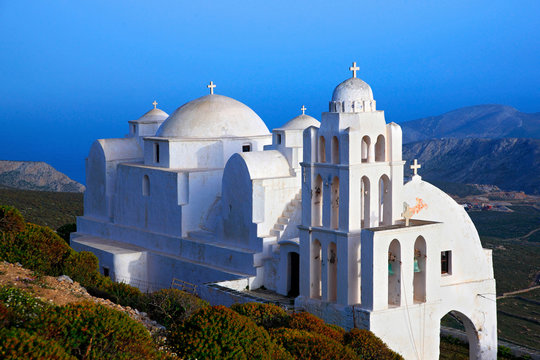 FOLEGANDROS ISLAND, GREECE.  The church of Panagia in Folegandros island, one of the most beautiful churches of the Aegean. Cyclades, Greece.