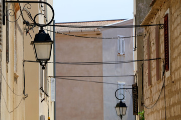 Picturesque narrow streets of town Pag, on island Pag, Croatia.