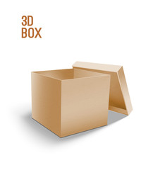 Open Cardboard box icon. 3d model of box.