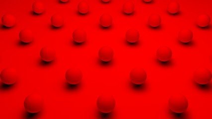 3D rendering of a set of spherical objects of red color with a wavy surface, on to a matte background. Image for the desktop background. Abstract, 3D illustration of futuristic design.