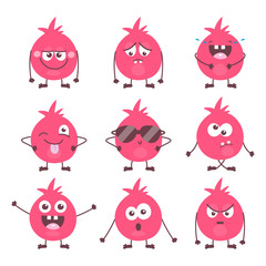 Set of cute cartoon colorful monster emotions. Funny emoticons emojis collection for kids. Fantasy characters. Vector illustrations, cartoon flat style. 