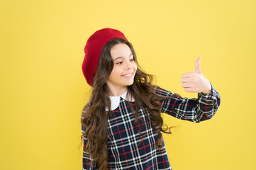 Awesome choice. Girl child show thumb up gesture. Kid show thumb up. Girl happy highly recommend....