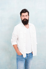 Male temper brutality. Brutal macho casual outfit gray background. Simple and casual. Masculinity...