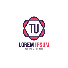 Initial TU logo template with modern frame. Minimalist TU letter logo vector illustration