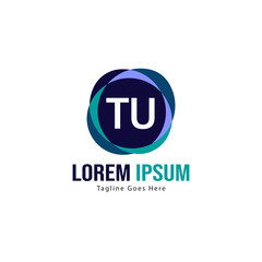 Initial TU logo template with modern frame. Minimalist TU letter logo vector illustration