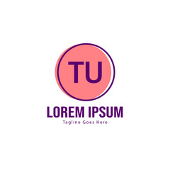Initial TU logo template with modern frame. Minimalist TU letter logo vector illustration