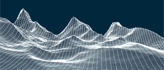 3d technology vector illustration. Abstraction. Landscape design of mountains.