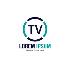 Obraz premium Initial TV logo template with modern frame. Minimalist TV letter logo vector illustration