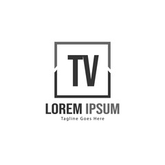 Initial TV logo template with modern frame. Minimalist TV letter logo vector illustration