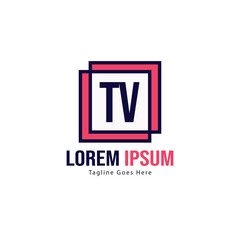 Initial TV logo template with modern frame. Minimalist TV letter logo vector illustration