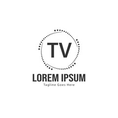 Initial TV logo template with modern frame. Minimalist TV letter logo vector illustration