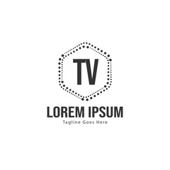 Initial TV logo template with modern frame. Minimalist TV letter logo vector illustration