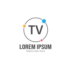 Initial TV logo template with modern frame. Minimalist TV letter logo vector illustration