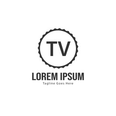 Initial TV logo template with modern frame. Minimalist TV letter logo vector illustration
