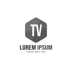 Initial TV logo template with modern frame. Minimalist TV letter logo vector illustration