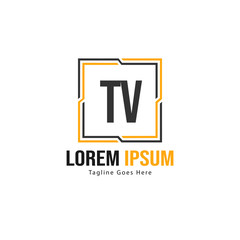 Obraz premium Initial TV logo template with modern frame. Minimalist TV letter logo vector illustration