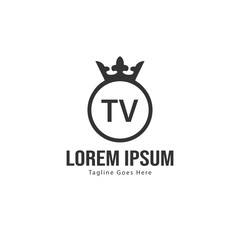 Initial TV logo template with modern frame. Minimalist TV letter logo vector illustration
