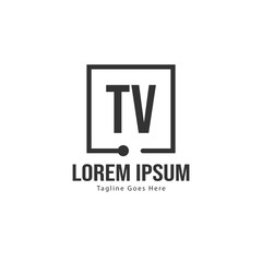 Initial TV logo template with modern frame. Minimalist TV letter logo vector illustration