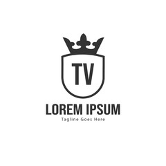 Initial TV logo template with modern frame. Minimalist TV letter logo vector illustration