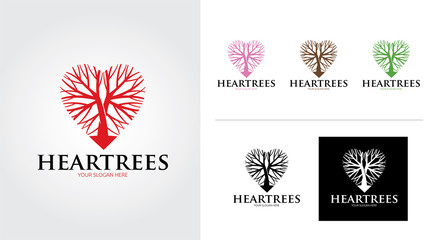 Heart tree creative and minimalist logo template Set