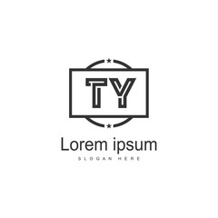 Initial TY logo template with modern frame. Minimalist TY letter logo vector illustration
