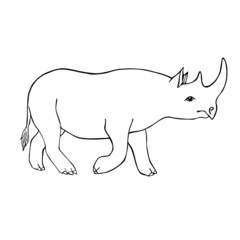 Vector black outline hand drawn sketch doodle rhino rhinoceros isolated on white background