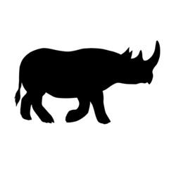 Vector flat black silhouette of rhinoceros rhino isolated on white background